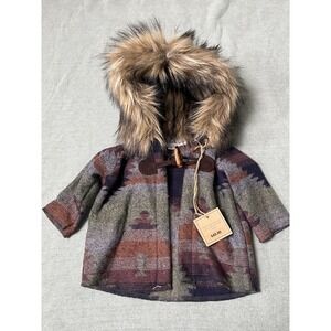 Eliza Lu Tribal Print Wrap Fur Hood Jacket Toddler Size 6 Months NWT